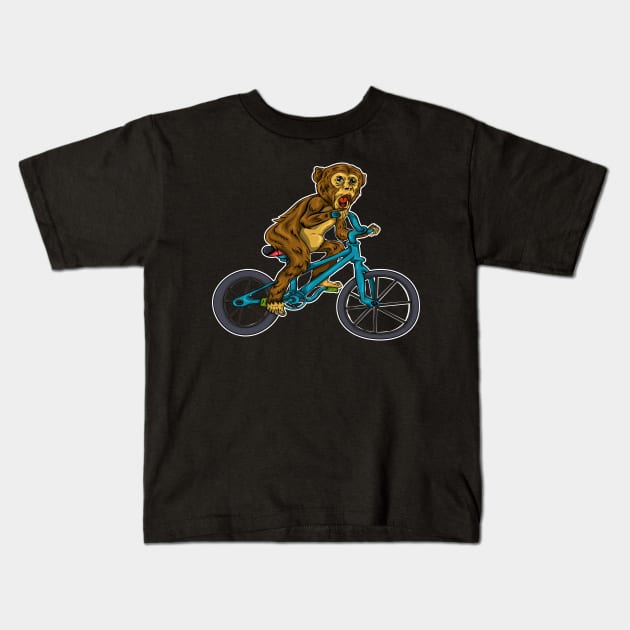 Monkey Cyclist Bicycle Kids T-Shirt by ShirtsShirtsndmoreShirts